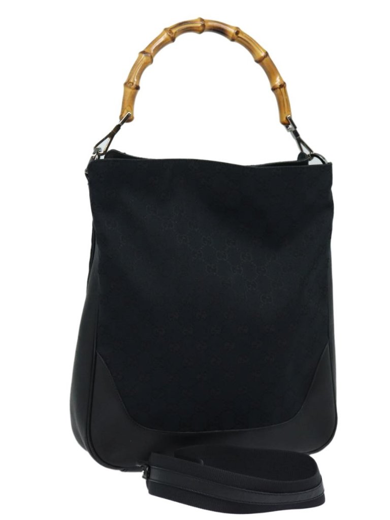 Gucci Bamboo Gg Canvas Hand Bag Black 001 4058 1705 Auth Yk14057